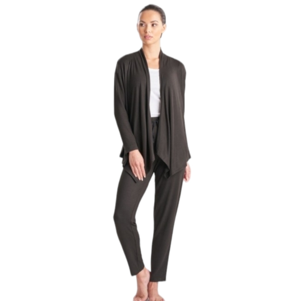 N Natori Women's Size Large Waterfall Front Cardigan in Black